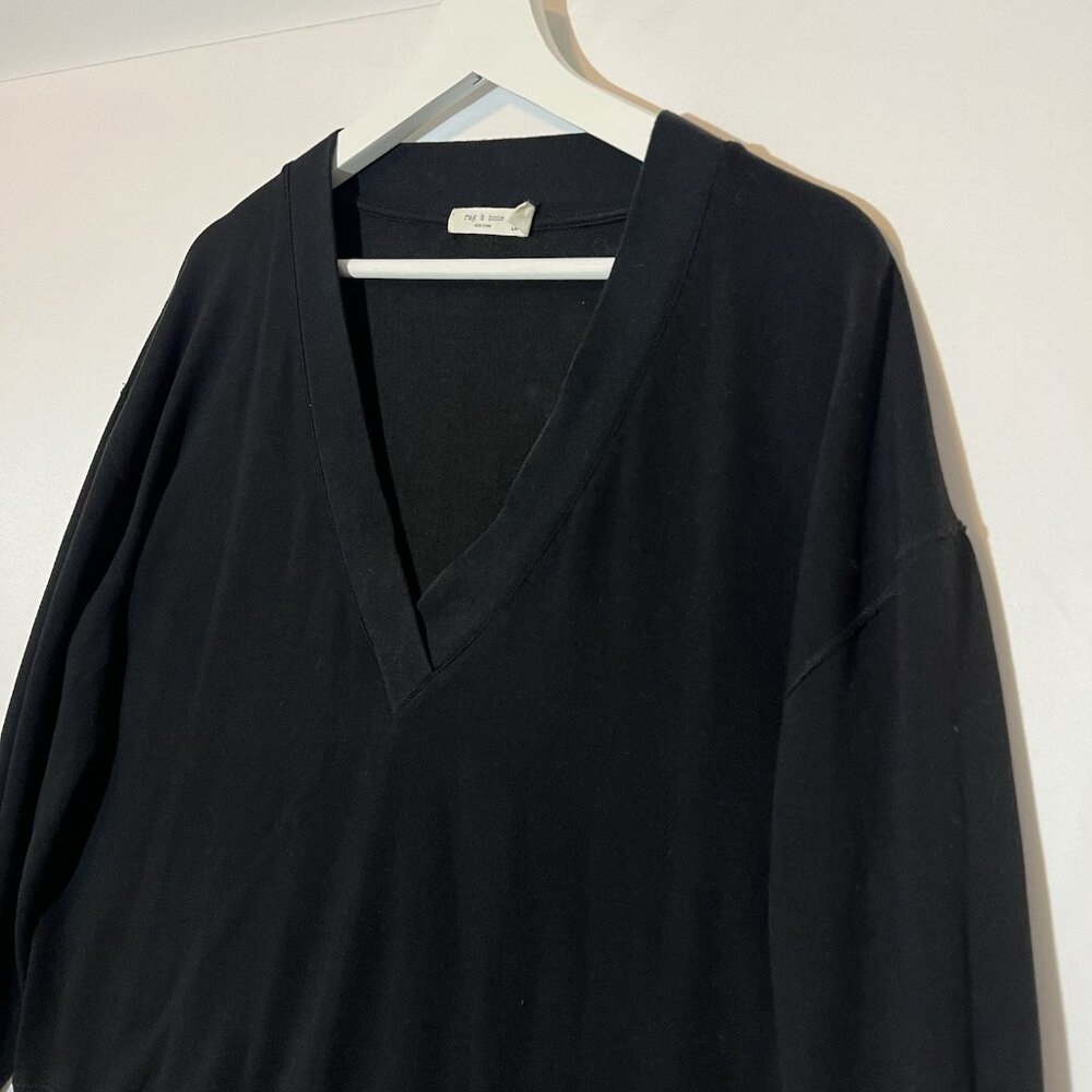 Rag & Bone V Neck Sweatshirt Size Large Women’s Black Flora Pullover Stretch - Picture 5 of 10